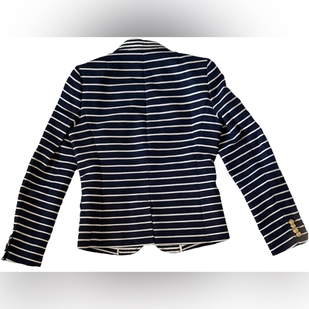 J.Crew Women’s Schoolboy Blazer Sz 4 Navy White Stripe Linen Cotton Jacket - Picture 3 of 8